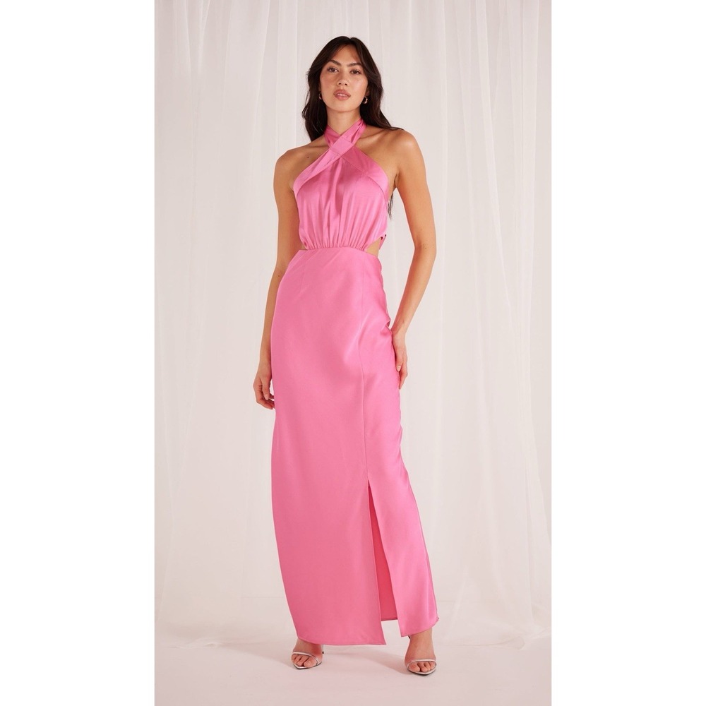 MINKPINK Dress Women's Finlay Pink Halter Gown With Split Open Back Size‎ Small